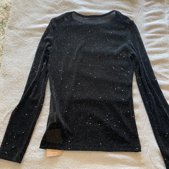 SHEIN Glitter Sheer Mesh Top, NWT, black, size US L - Picture 3 of 5